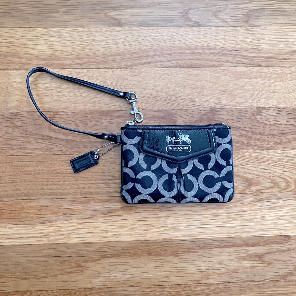 Coach black fabric monogram wristlet